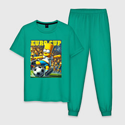 Пижама хлопковая мужская Euro cup - Bart Simpson, цвет: зеленый
