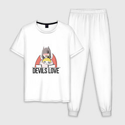 Пижама хлопковая мужская Ангелок и демон, цвет: белый