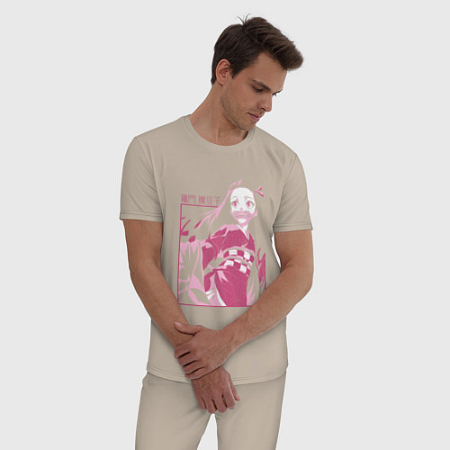 Мужская пижама Клинок рассекающий демонов милая Незуко в розовом / Миндальный – фото 3