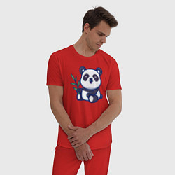 Пижама хлопковая мужская Панда с веточкой, цвет: красный — фото 2