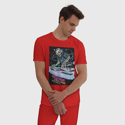 Мужская пижама Диджей скелет в наушниках / Красный – фото 3