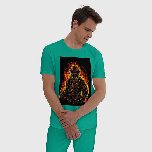 Мужская пижама Пожарный огнеборец / Зеленый – фото 3