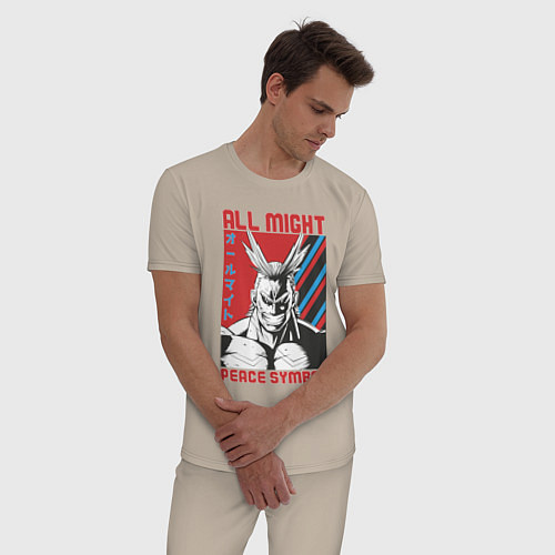 Мужская пижама Моя геройская академия All Might pease symbol / Миндальный – фото 3