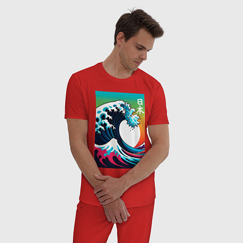 Мужская пижама Japanese wave - ai art / Красный – фото 3