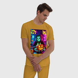 Пижама хлопковая мужская Minecraft and halloween collaboration - ai art, цвет: горчичный — фото 2