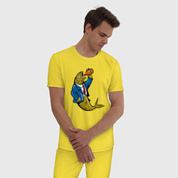 Пижама хлопковая мужская Рыба пьёт пиво, цвет: желтый — фото 2