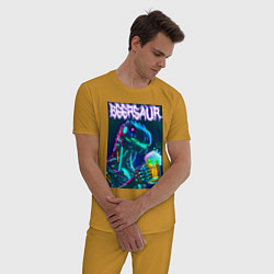 Пижама хлопковая мужская Neon cyber beersaur - neon glow fantasy, цвет: горчичный — фото 2
