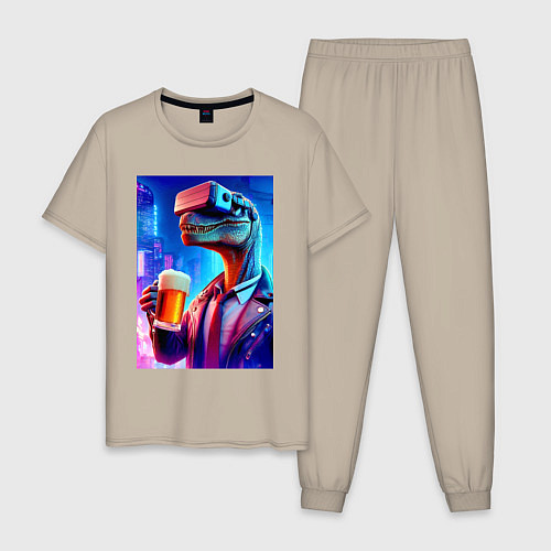 Мужская пижама Пивозавр в виртуальных очках - нейроарт / Миндальный – фото 1