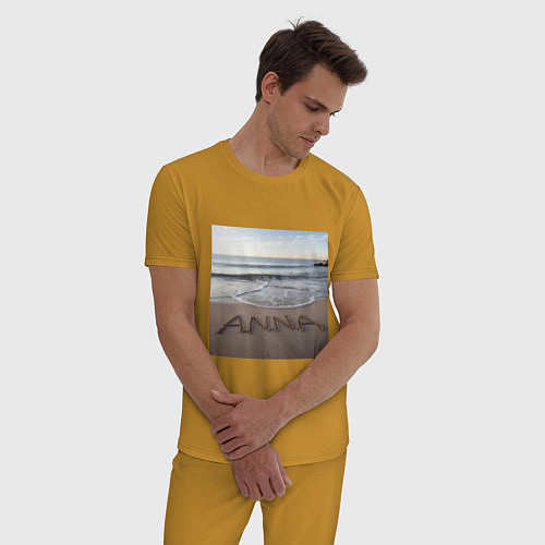 Мужская пижама Имя Анна на песке / Горчичный – фото 3