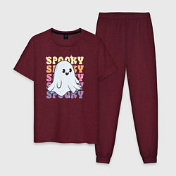 Пижама хлопковая мужская Cute little spooky ghost, цвет: меланж-бордовый