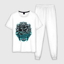 Пижама хлопковая мужская Крутой медведь Bear неон, цвет: белый