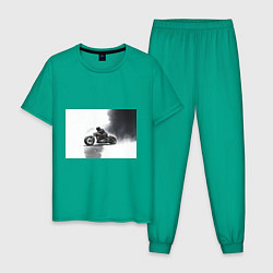 Пижама хлопковая мужская Крутой байкер скетч, цвет: зеленый