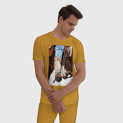 Пижама хлопковая мужская Western style, цвет: горчичный — фото 2