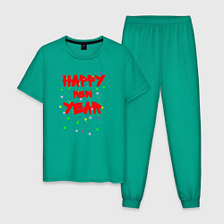 Пижама хлопковая мужская Happy New Year ярко-красным, цвет: зеленый