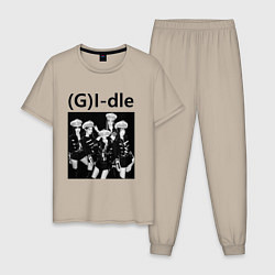 Пижама хлопковая мужская G I-dle группа в стиле империи, цвет: миндальный