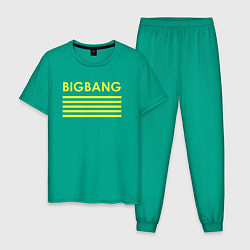 Пижама хлопковая мужская Big bang с желтыми полосами, цвет: зеленый