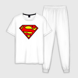 Пижама хлопковая мужская Superman logo, цвет: белый