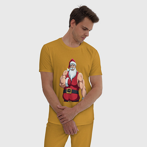 Мужская пижама Качок дед мороз / Горчичный – фото 3