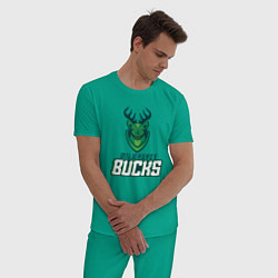 Пижама хлопковая мужская Milwaukee Bucks NBA, цвет: зеленый — фото 2