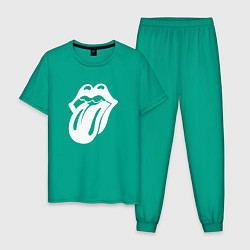 Пижама хлопковая мужская Rolling Stones - white logo, цвет: зеленый