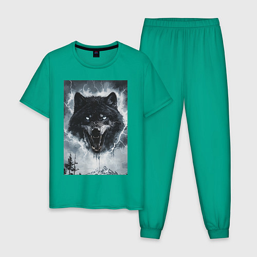 Мужская пижама Волк с оскаленной пастью / Зеленый – фото 1