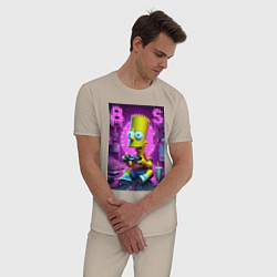Пижама хлопковая мужская Bart Simpson - cool gamer, цвет: миндальный — фото 2