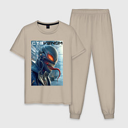 Пижама хлопковая мужская Перерождение ядовитой слизи в киберпанк - Веном, цвет: миндальный