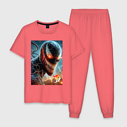 Пижама хлопковая мужская Ужасный Веном - неоновое свечение, цвет: коралловый