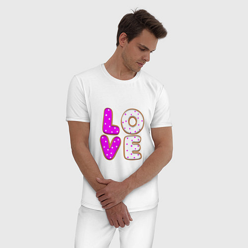 Мужская пижама Love - розовый пряник / Белый – фото 3