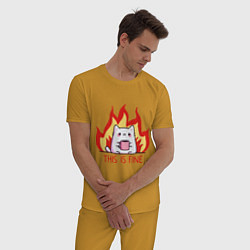 Пижама хлопковая мужская Cat - this is fine, цвет: горчичный — фото 2