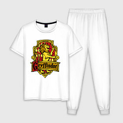 Пижама хлопковая мужская Hogwarts - gryffindor logo, цвет: белый