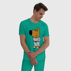 Пижама хлопковая мужская Capybara - chill guy meme, цвет: зеленый — фото 2