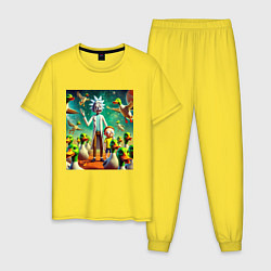 Пижама хлопковая мужская Рик и Морти среди уток - нейроарт, цвет: желтый