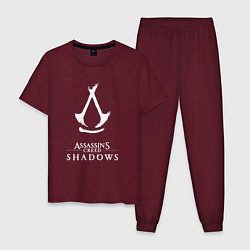 Пижама хлопковая мужская Assassins creed - shadows white, цвет: меланж-бордовый