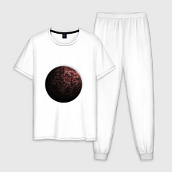 Пижама хлопковая мужская Планета арт, красная, цвет: белый