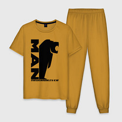 Пижама хлопковая мужская MAN дальнобойщик чёрный логотип, цвет: горчичный