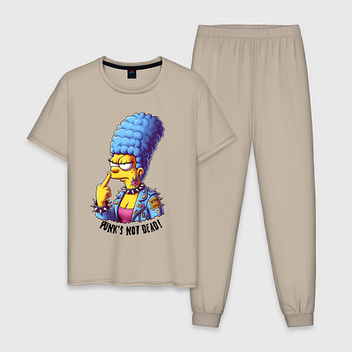 Мужская пижама Marge Simpson - punks not dead motto / Миндальный – фото 1