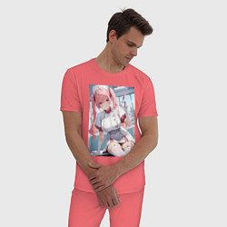 Пижама хлопковая мужская Медсестричка сделает тебе укол любви - пышная аним, цвет: коралловый — фото 2