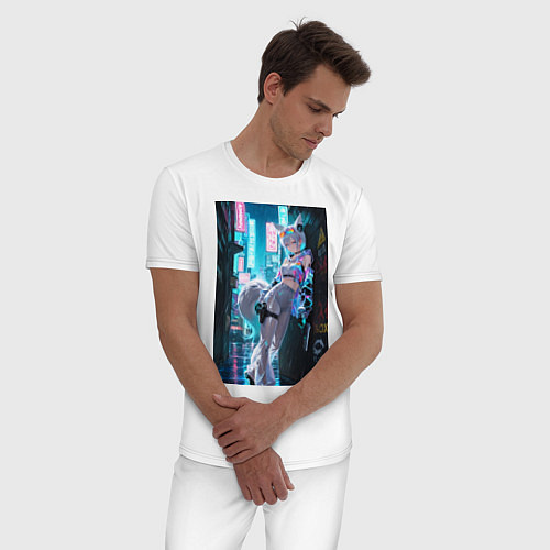 Мужская пижама Лиса наемник в стиле Cyberpunk / Белый – фото 3