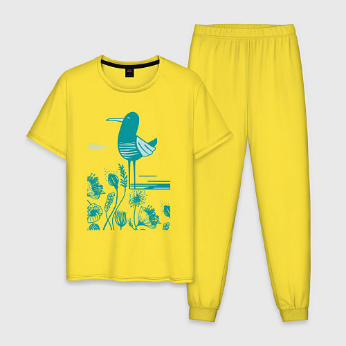 Мужская пижама Птичка и цветы в голубом / Желтый – фото 1