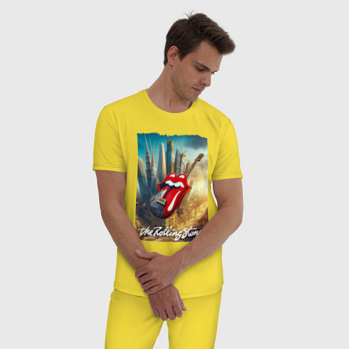 Мужская пижама Rolling Stones - logo-guitar / Желтый – фото 3