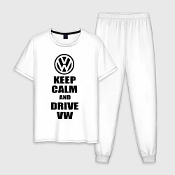 Пижама хлопковая мужская Keep Calm & Drive VW, цвет: белый