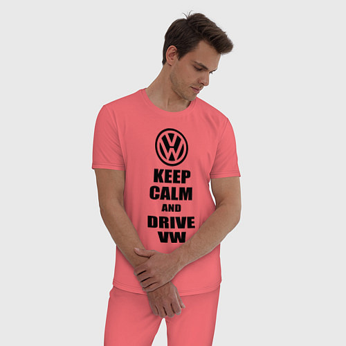 Мужская пижама Keep Calm & Drive VW / Коралловый – фото 3