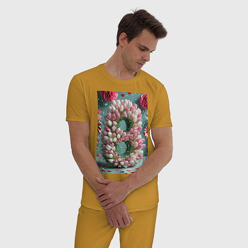 Мужская пижама Тюльпаны к 8 марта / Горчичный – фото 3
