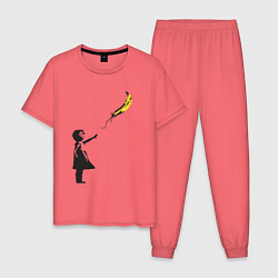 Пижама хлопковая мужская Девочка и банан, цвет: коралловый
