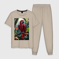 Пижама хлопковая мужская Попугай из драгоценных камней, цвет: миндальный