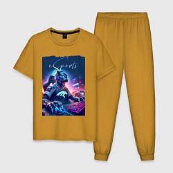 Пижама хлопковая мужская Cyber panther is esports player - neon glow, цвет: горчичный