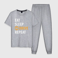 Пижама хлопковая мужская Eat sleep drive, цвет: меланж
