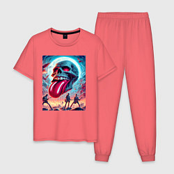 Пижама хлопковая мужская Rolling Stones - skull transformation, цвет: коралловый