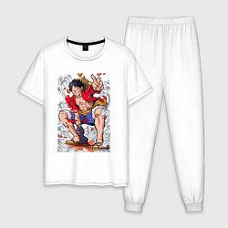 Пижама хлопковая мужская One piece Луффи, цвет: белый